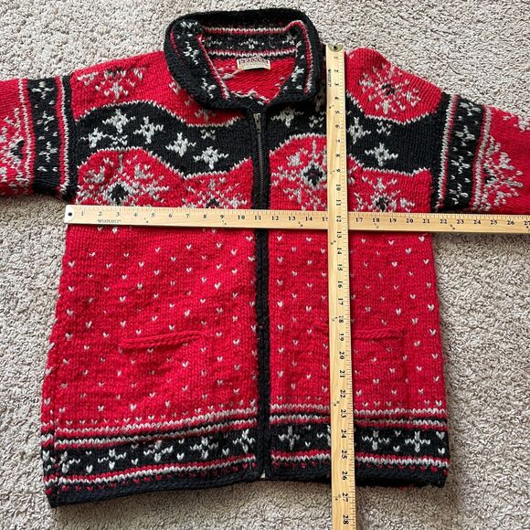 Paititi Woolens Co Full Zip Sweater Size Medium Red Fair Isle Alaska Chunky Knit - Picture 16 of 16